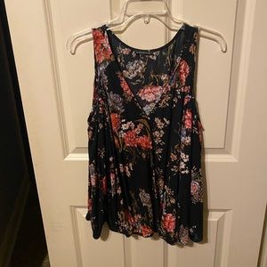 EUC Size Large Staccato Black floral cold-shoulder top